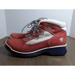 Timberland Hiking Field Ankle Boots Women 9.5 M Brick Red White Nubuck Leather